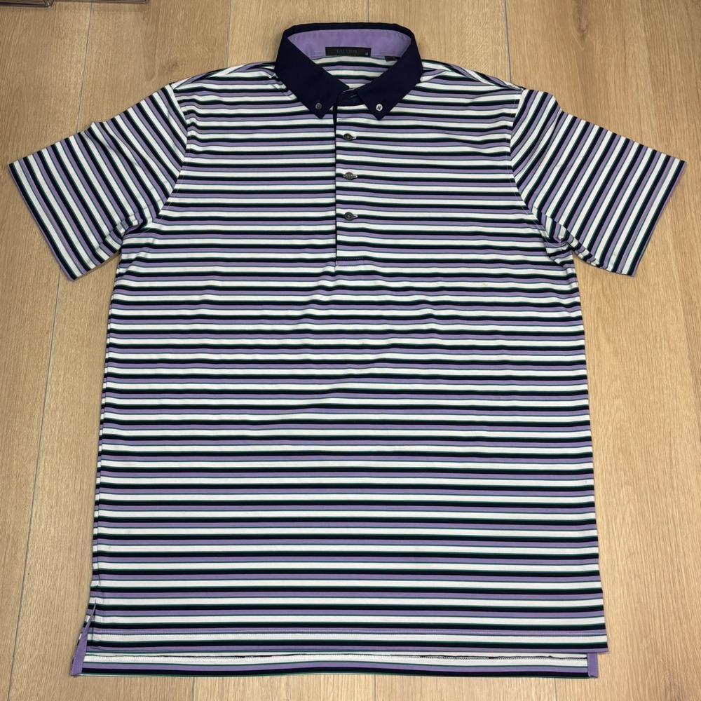 Greyson Men's Striped Performance Golf Polo Shirt Purple Green Navy Medium M